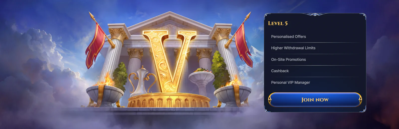 Cazeus Casino VIP Club Level 5 with personalised offers, higher withdrawal limits, cashback and personal VIP manager